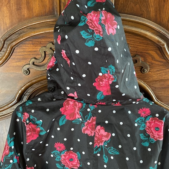 Capelli New York Hooded Belted floral dots Rain Trench Coat jacket size Medium - Picture 13 of 16